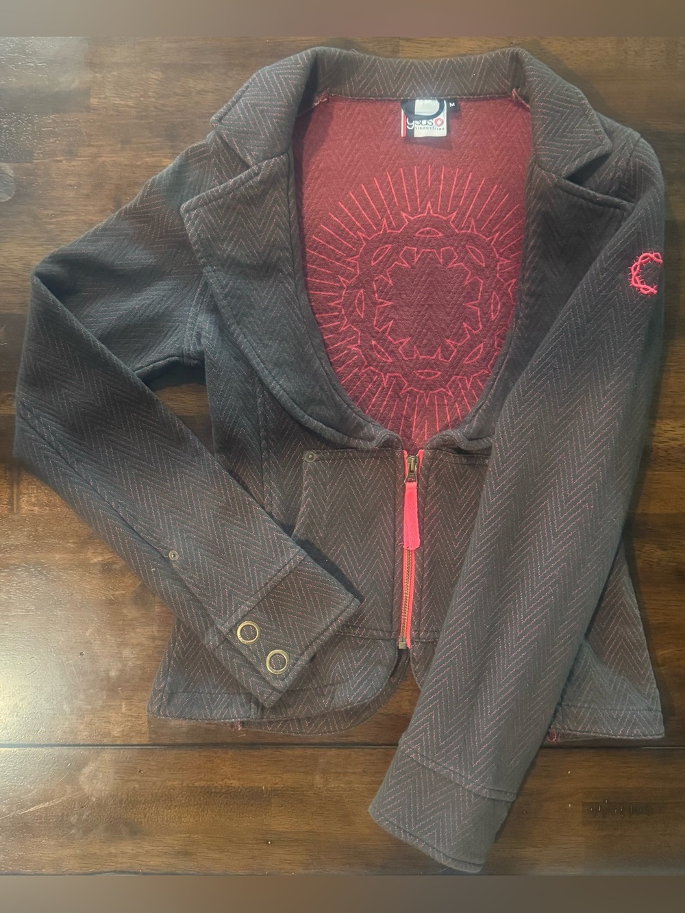 Vintage GSUS Sindustries Y2K Herringbone Embroidered Blazer Jacket Medium